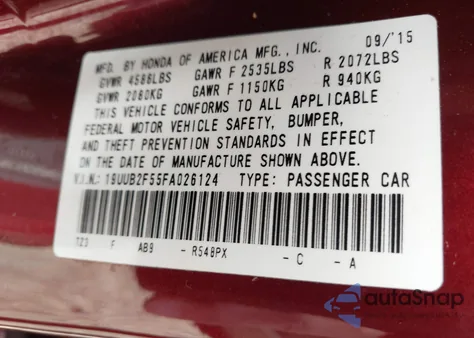 2015 Acura Tlx V6 Tech from USA, damaged, VIN 19UUB2F55FA026124